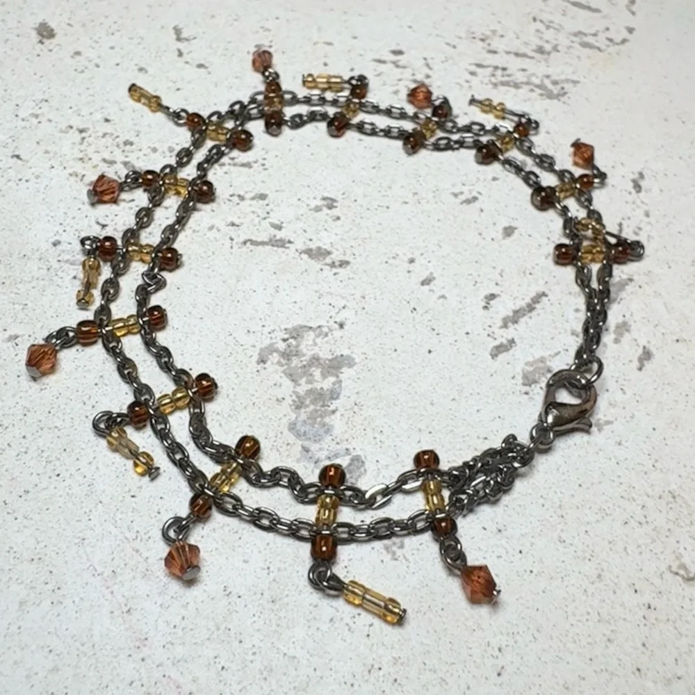 Antiqued Bronze Tone Beaded Chain Bracelet